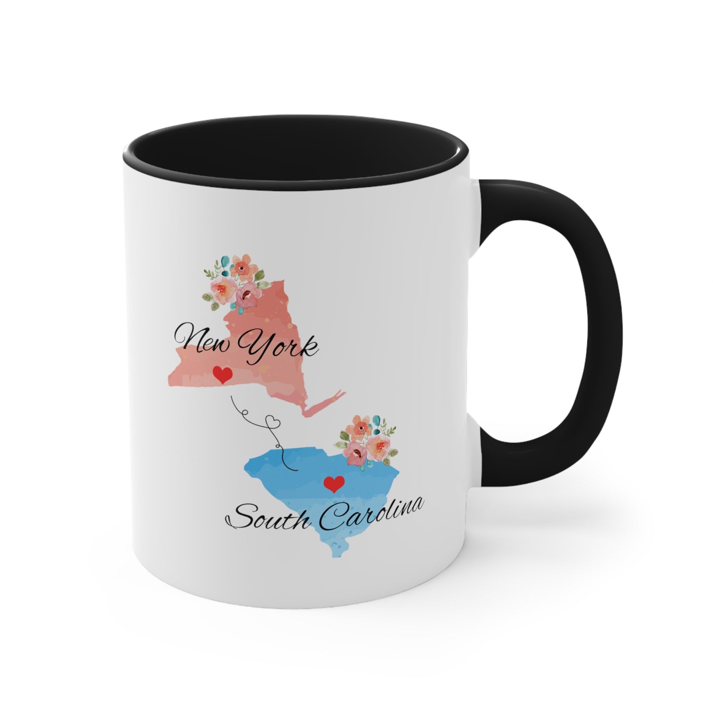 Long Distance Relationship Coffee Mug - New York & South Carolina Design | Perfect Gift for Family