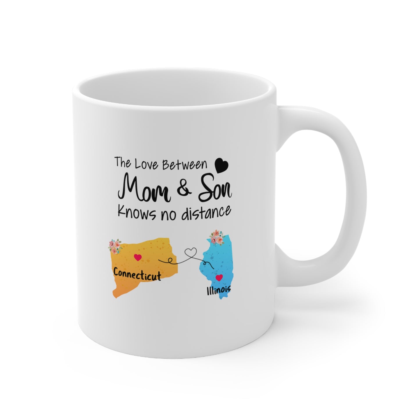 Connecticut Illinois Mother's Day Gifts - Love Mom & Son - Long Distance Home State 11 OZ Coffee Mug for Mom