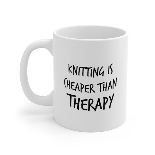 Knitter Ceramic Coffee Mug - Knitting Is Cheaper Than Therapy | Gift for Knitting Enthusiasts