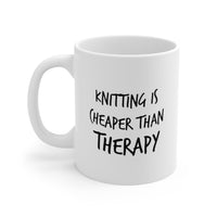 Load image into Gallery viewer, Knitter Ceramic Coffee Mug - Knitting Is Cheaper Than Therapy | Gift for Knitting Enthusiasts
