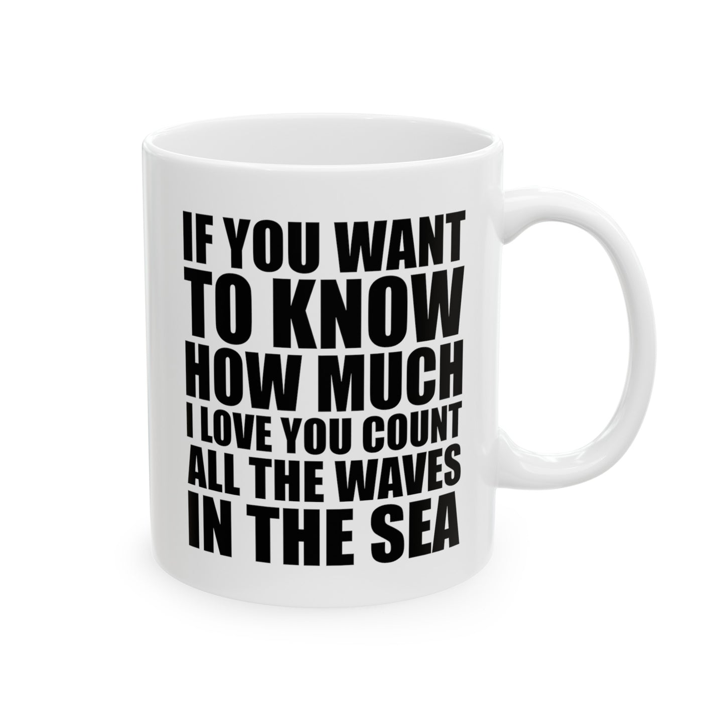 Coffee Lover Ceramic Coffee Mug - If You Want To Know How Much I Love You Count All The Waves In The Sea | Valentine's Day Gift