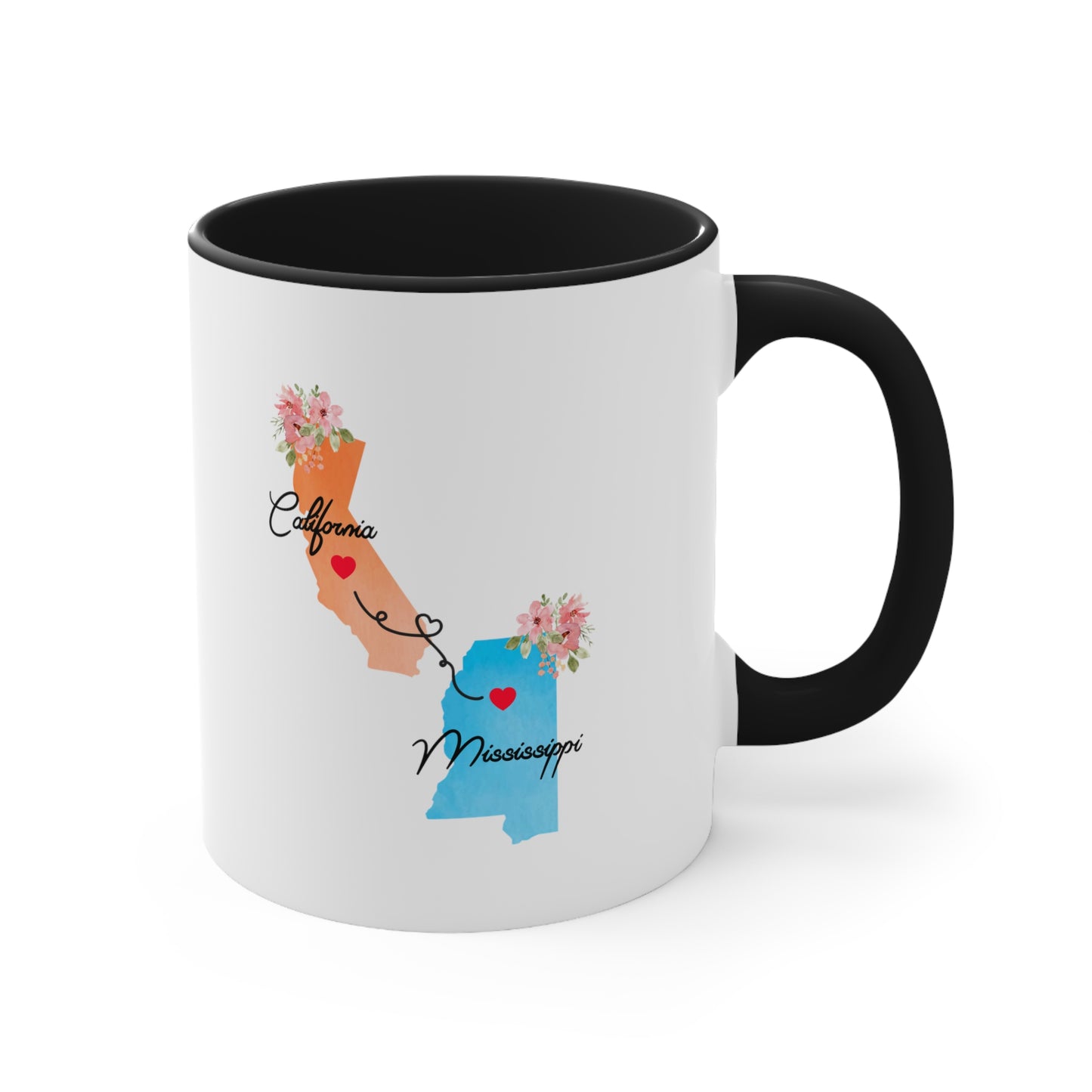 Long Distance Family Coffee Mug - California to Mississippi Design | Moving Away Gift