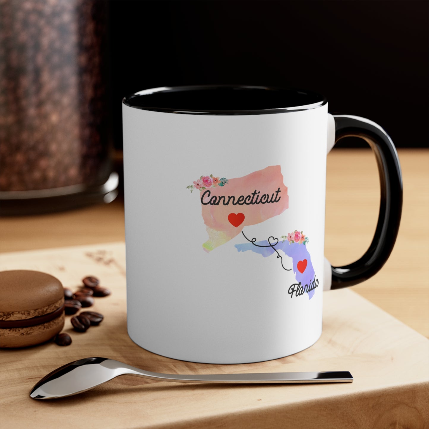 Connecticut Florida Gifts | Long Distance State Two Tone Coffee Mug | State to State | Away From Home Family | Moving Away Mug