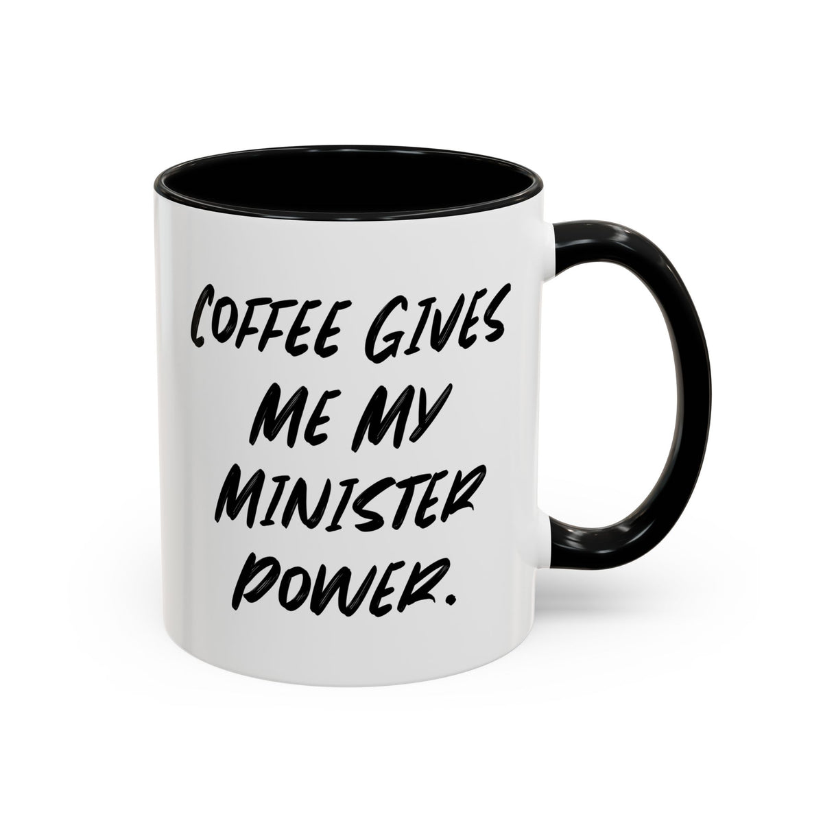 Inspirational Minister Two Tone 11oz Mug, Coffee Gives Me My Minister Power., Gifts For Men Women, Present From Colleagues, Cup For Minister