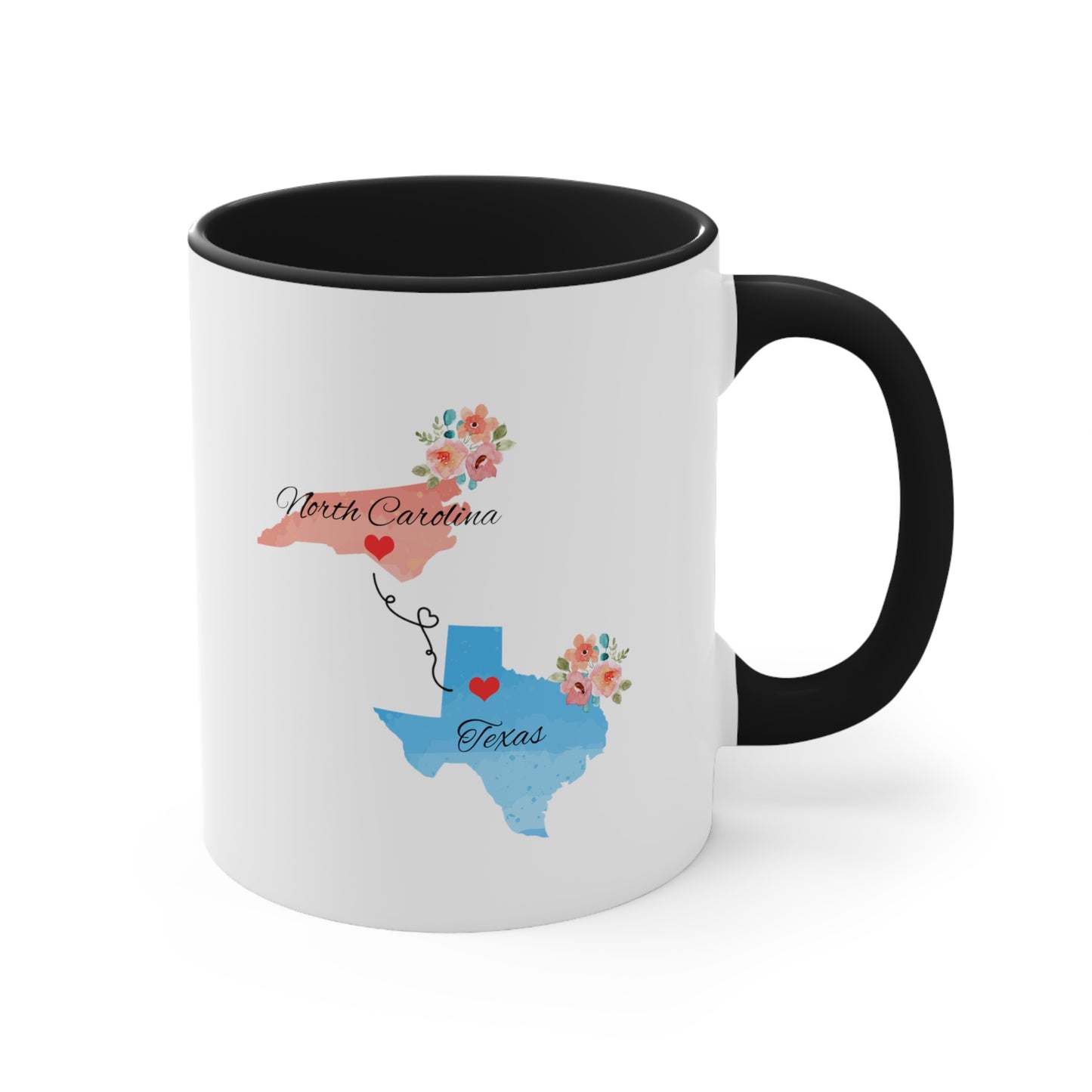 North Carolina Texas Gifts | Long Distance State Two Tone Coffee Mug | State to State | Away From Hometown Family | Moving Away Gift