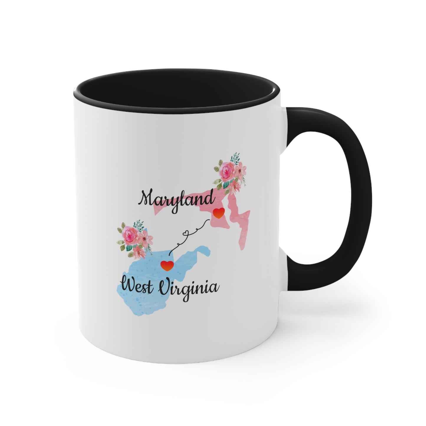 Maryland West Virginia Gifts | Long Distance State Two Tone Coffee Mug | State to State | Away From Home Family | Moving Away Mug