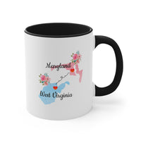 Load image into Gallery viewer, Maryland West Virginia Gifts | Long Distance State Two Tone Coffee Mug | State to State | Away From Home Family | Moving Away Mug
