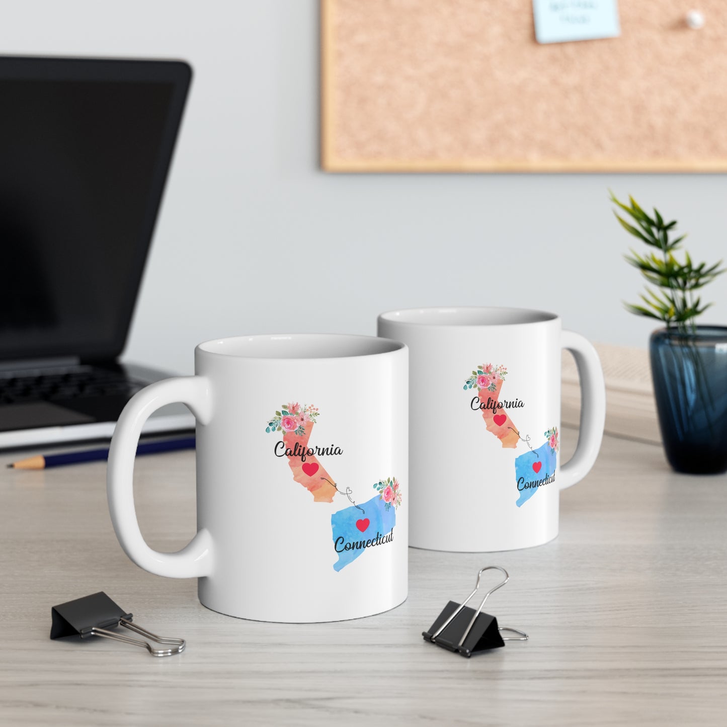 Mom and Dad Long Distance Coffee Mug - California & Connecticut Design | Perfect Sentimental Gift