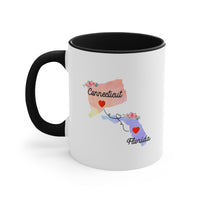 Load image into Gallery viewer, Connecticut Florida Gifts | Long Distance State Two Tone Coffee Mug | State to State | Away From Home Family | Moving Away Mug
