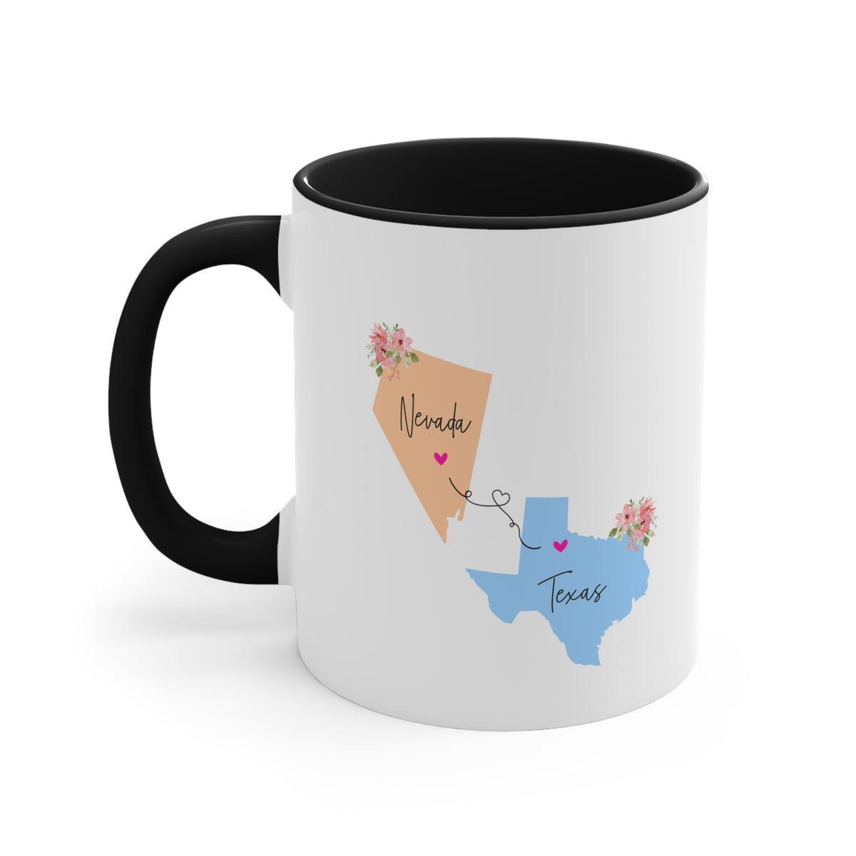 Nevada Texas Gifts | Long Distance State Two Tone Coffee Mug | State to State | Away From Hometown Family | Moving Away Mug