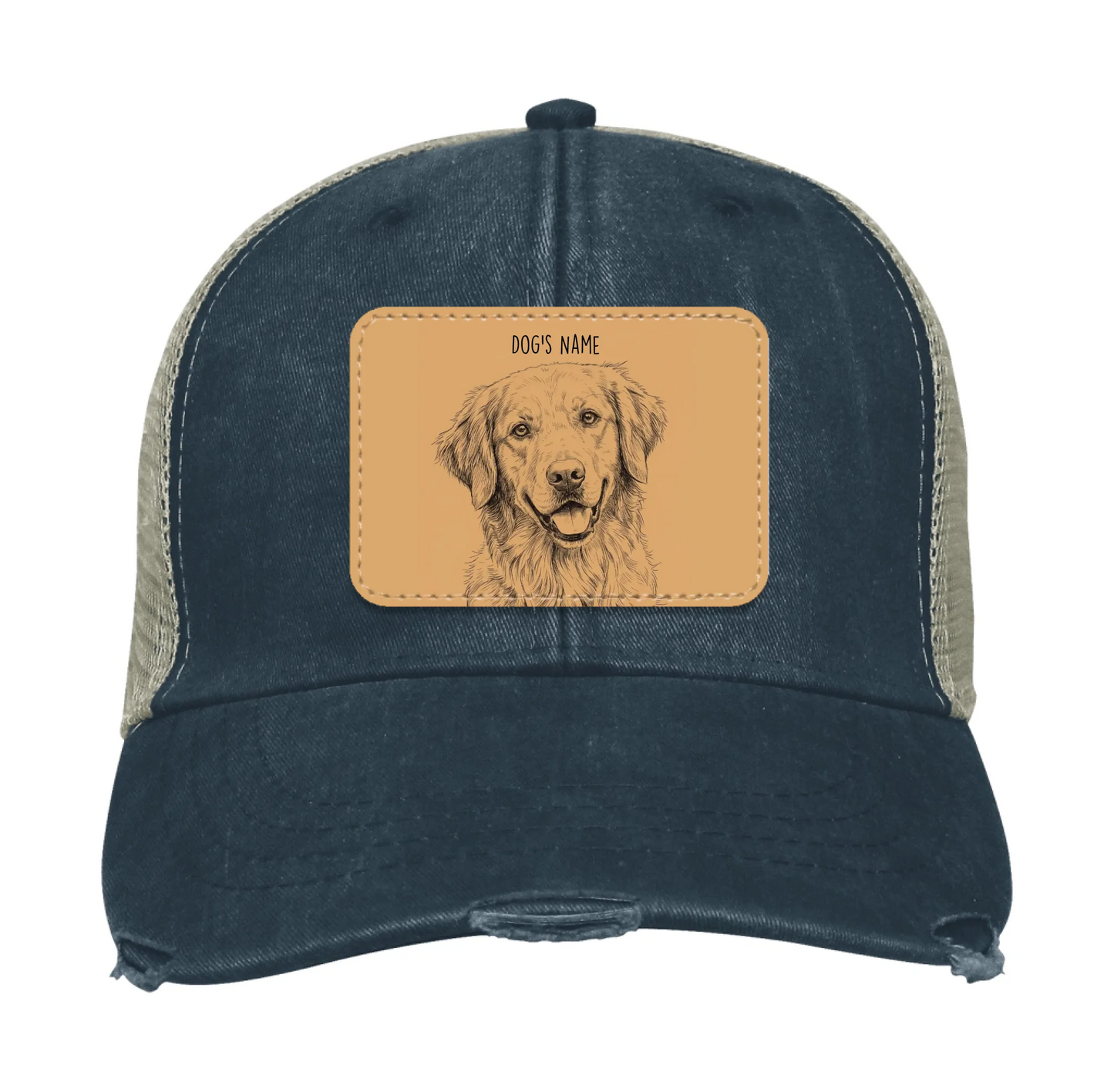 Custom Dog Portrait Trucker Hat | Personalized Vegan Leather Patch Cap from Your Photo