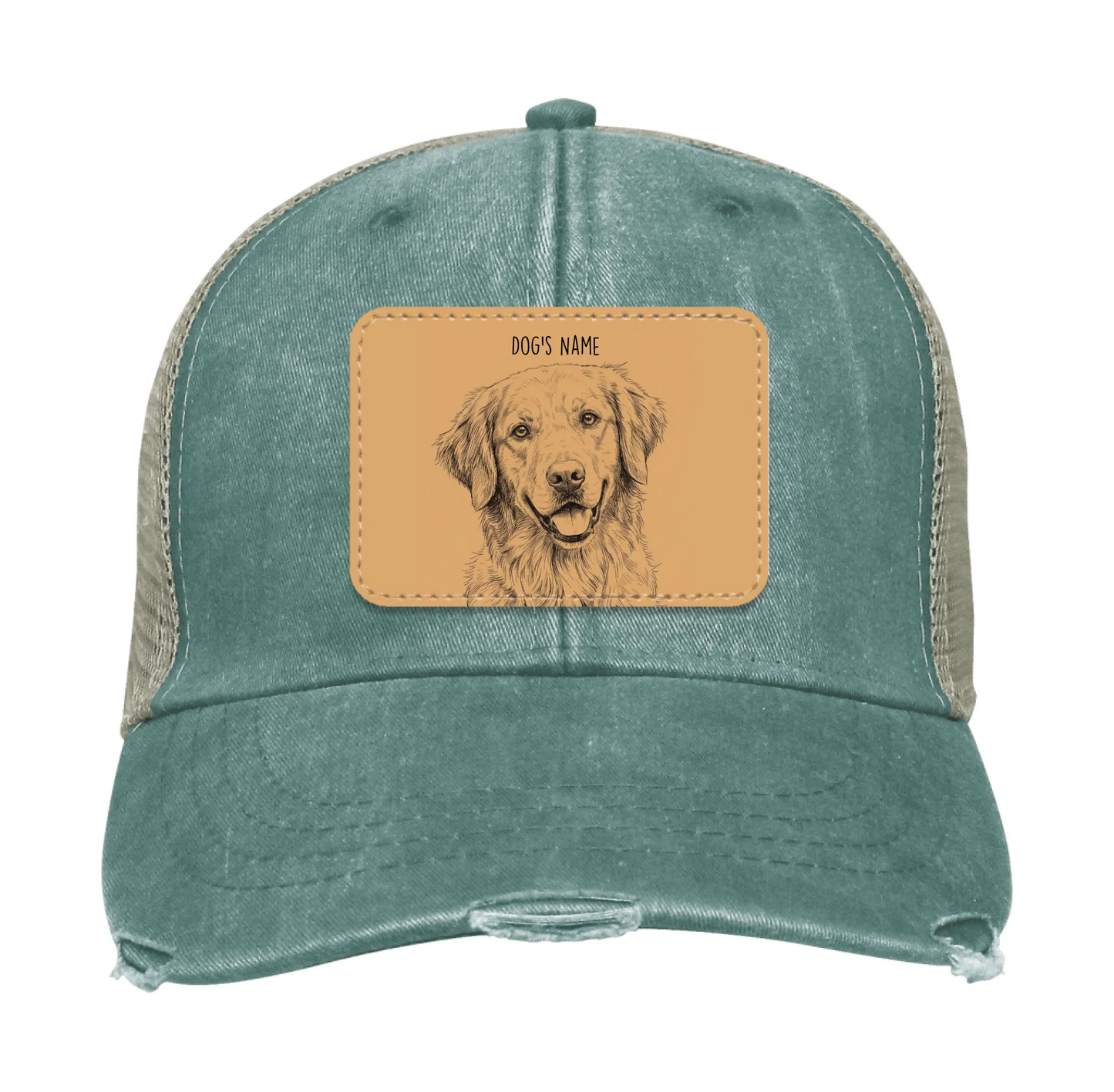Custom Dog Portrait Trucker Hat | Personalized Vegan Leather Patch Cap from Your Photo