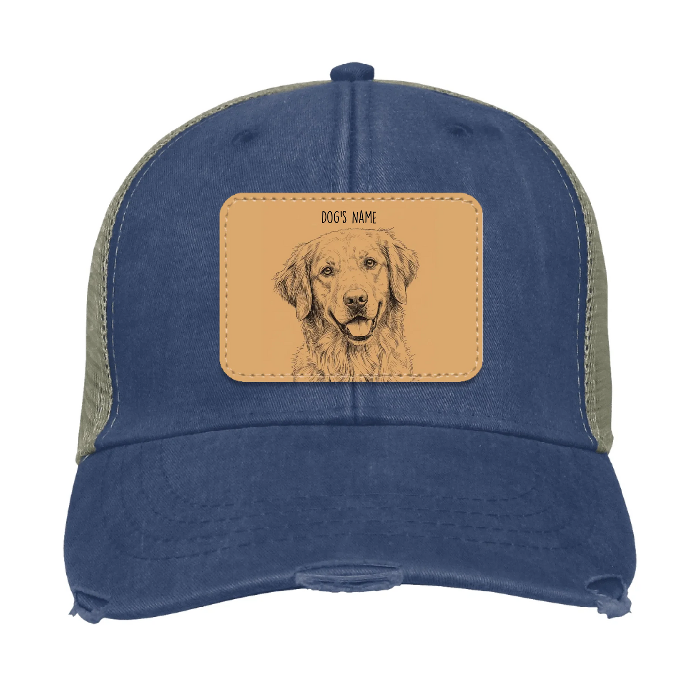 Custom Dog Portrait Trucker Hat | Personalized Vegan Leather Patch Cap from Your Photo