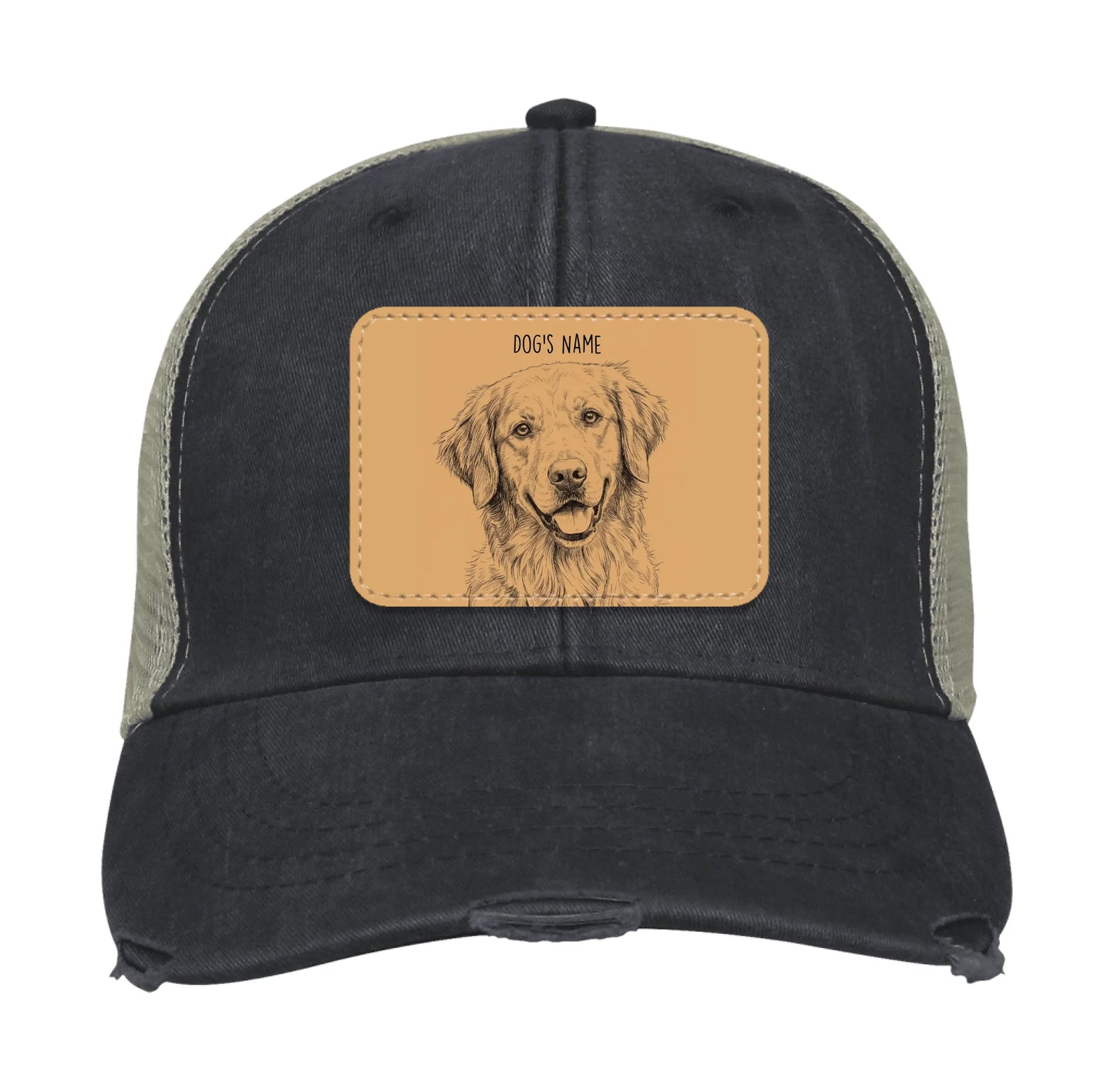 Custom Dog Portrait Trucker Hat | Personalized Vegan Leather Patch Cap from Your Photo