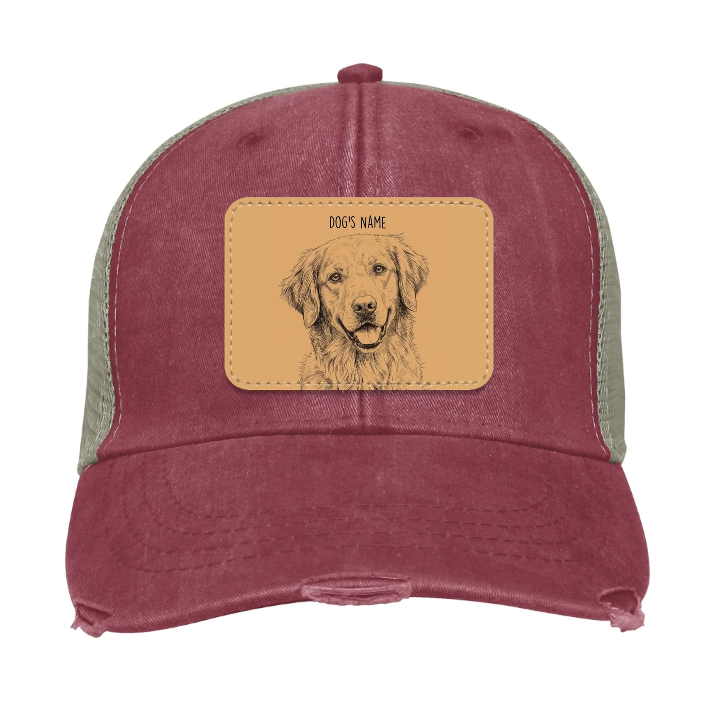 Custom Dog Portrait Trucker Hat | Personalized Vegan Leather Patch Cap from Your Photo