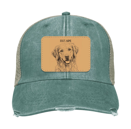 Custom Dog Portrait Trucker Hat | Personalized Vegan Leather Patch Cap from Your Photo