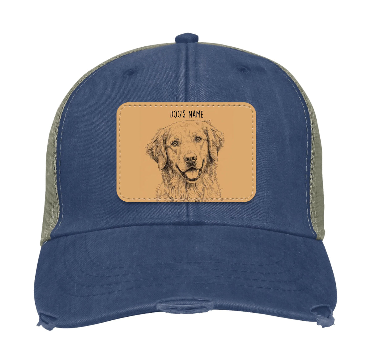 Custom Dog Portrait Trucker Hat | Personalized Vegan Leather Patch Cap from Your Photo