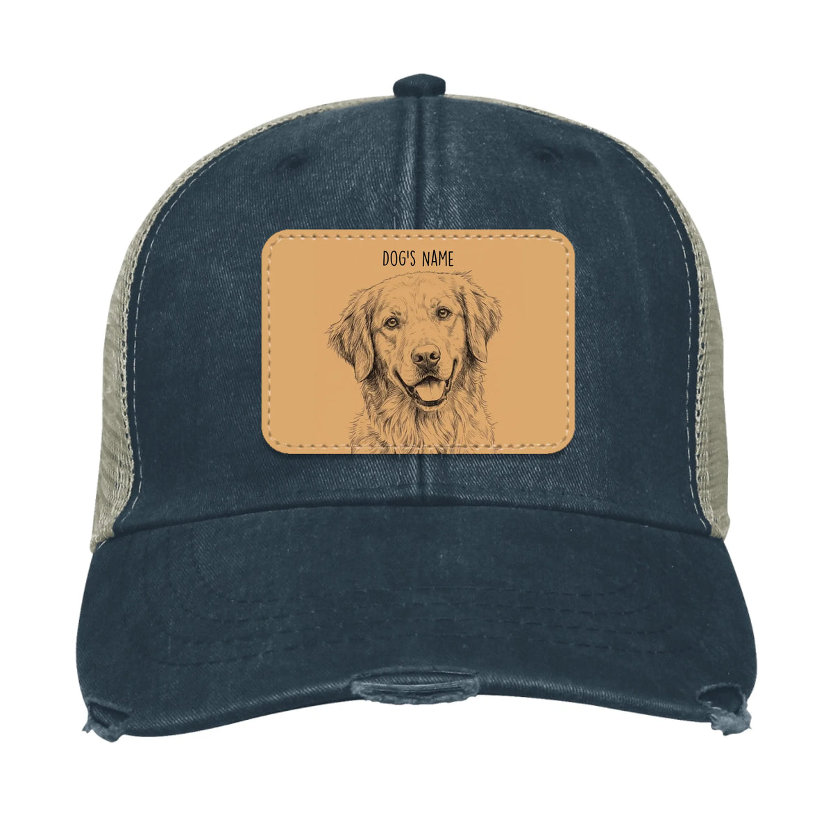 Custom Dog Portrait Trucker Hat | Personalized Vegan Leather Patch Cap from Your Photo