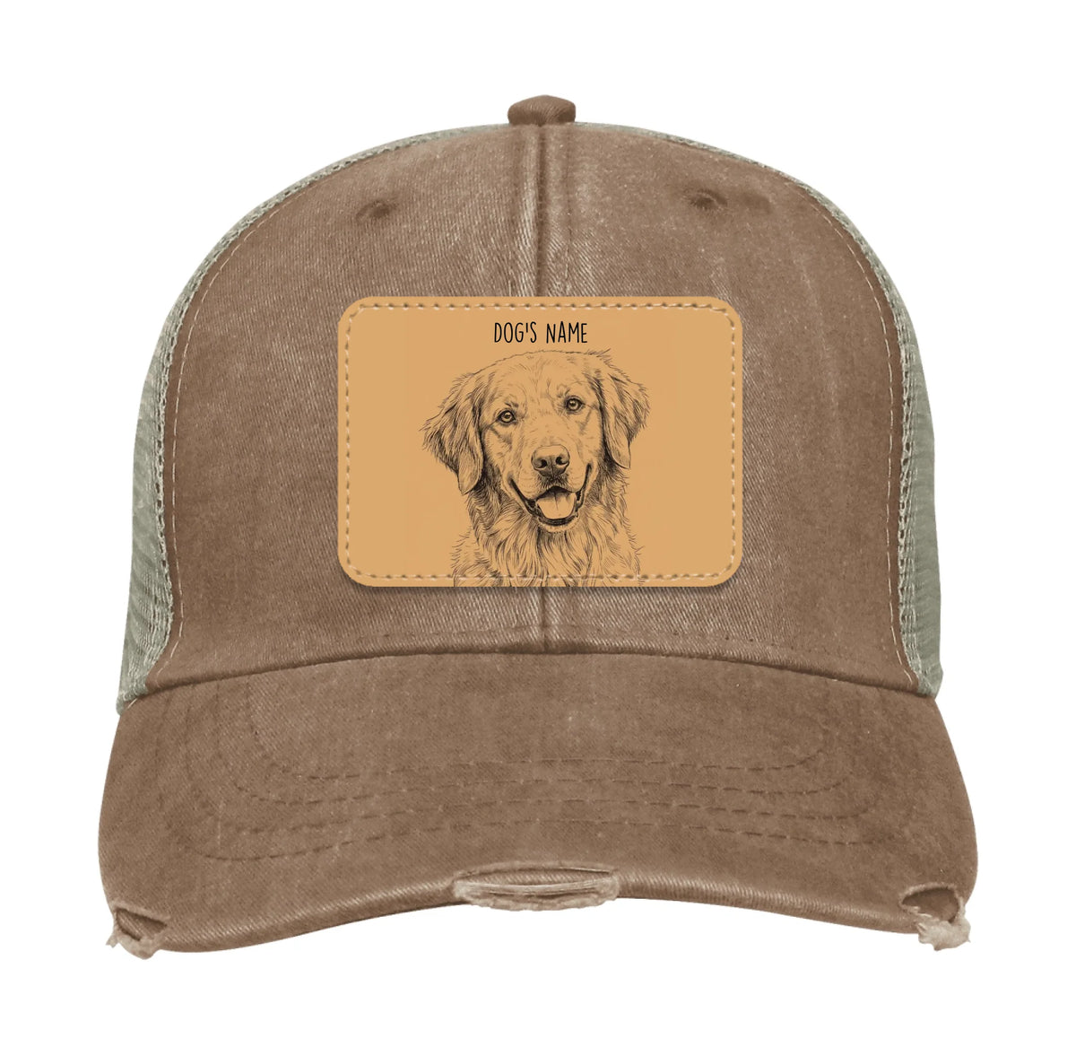 Custom Dog Portrait Trucker Hat | Personalized Vegan Leather Patch Cap from Your Photo