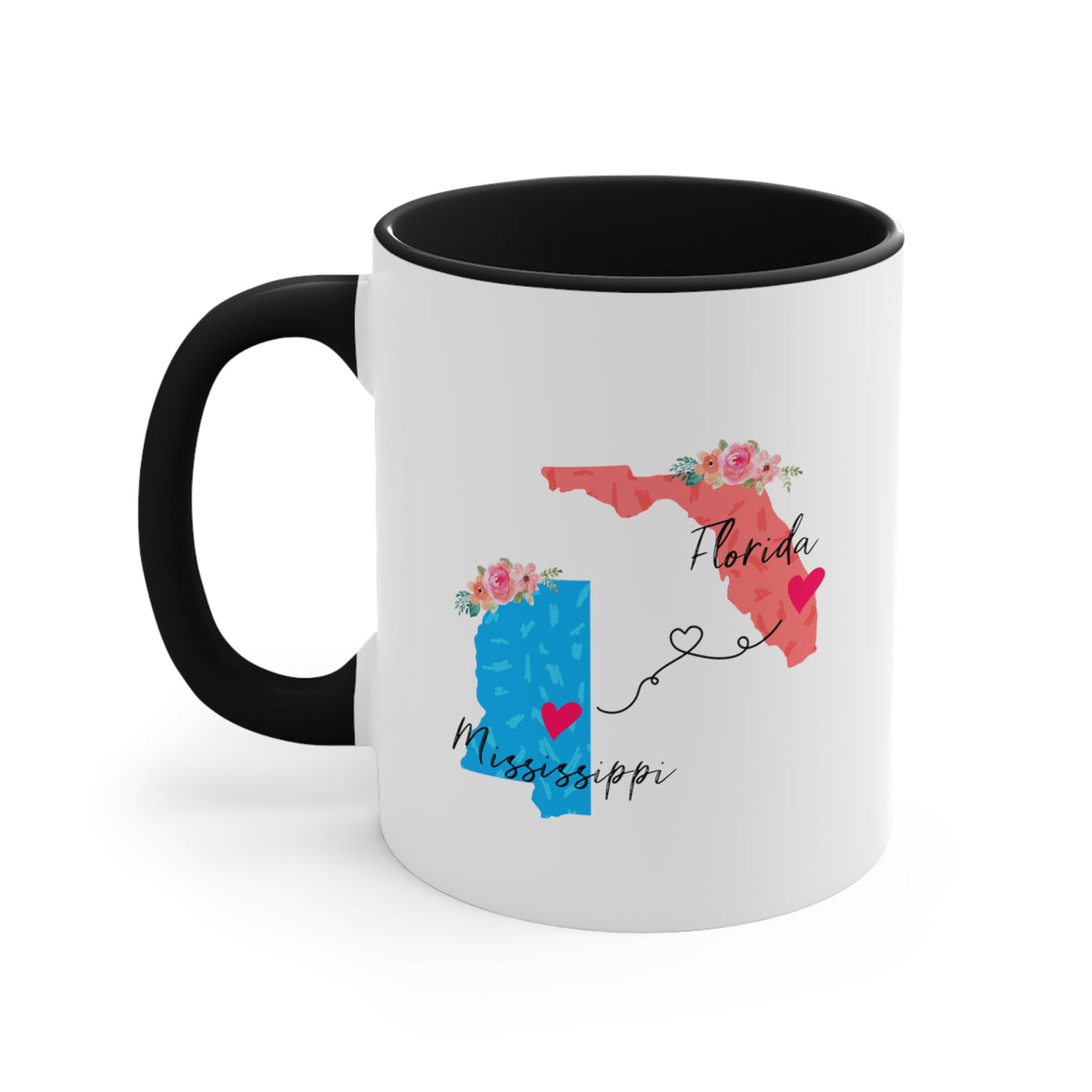 Florida Mississippi Gifts | Long Distance State Two Tone Coffee Mug | State to State | Away From Home Family | Moving Away Mug