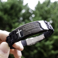 Load image into Gallery viewer, Baptism Gifts for Teenage Boys, I Can Do All Things Through Christ, Religious Bible Verse Catholic Black Bracelets for Son, Grandson, Dad, Godfather
