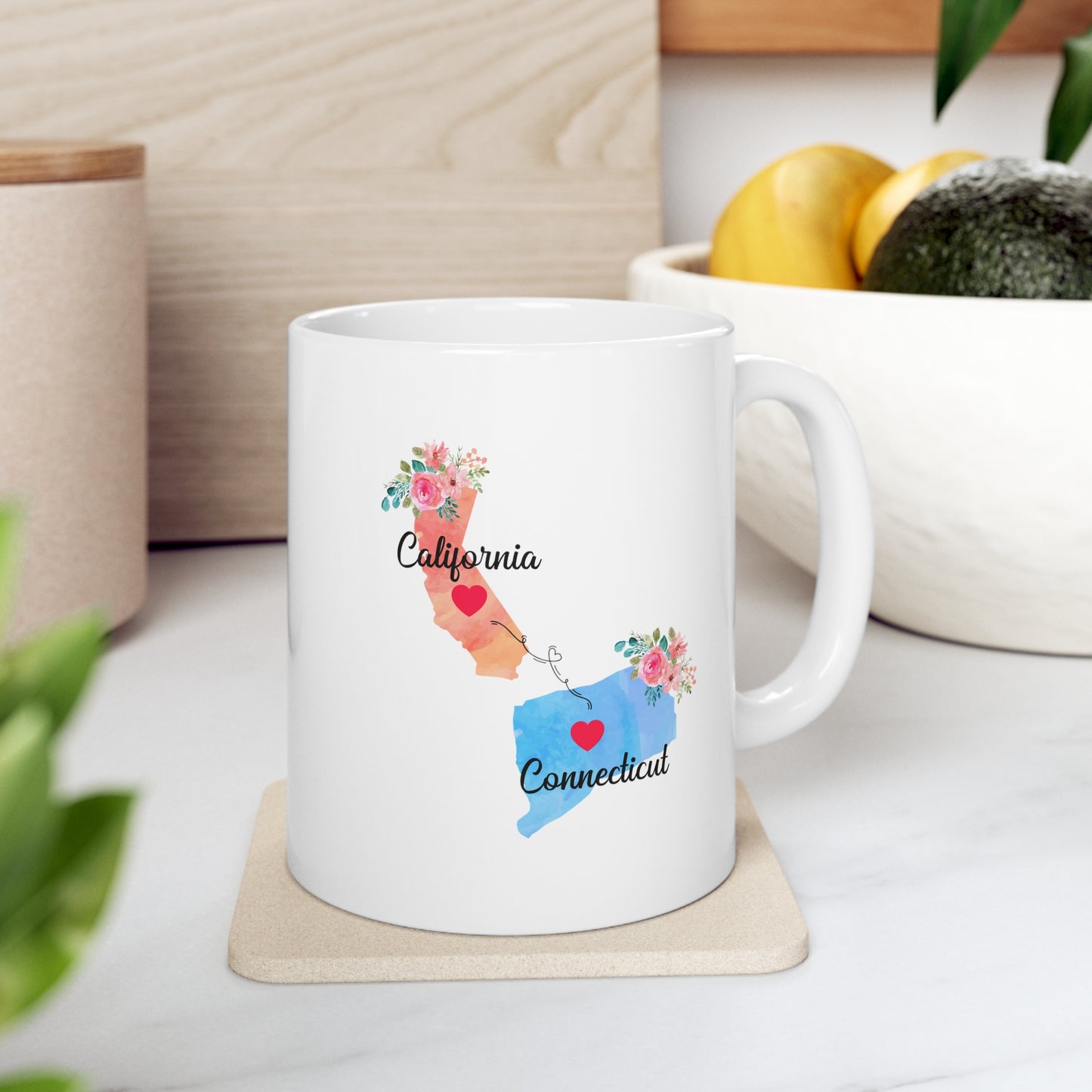 Mom and Dad Long Distance Coffee Mug - California & Connecticut Design | Perfect Sentimental Gift
