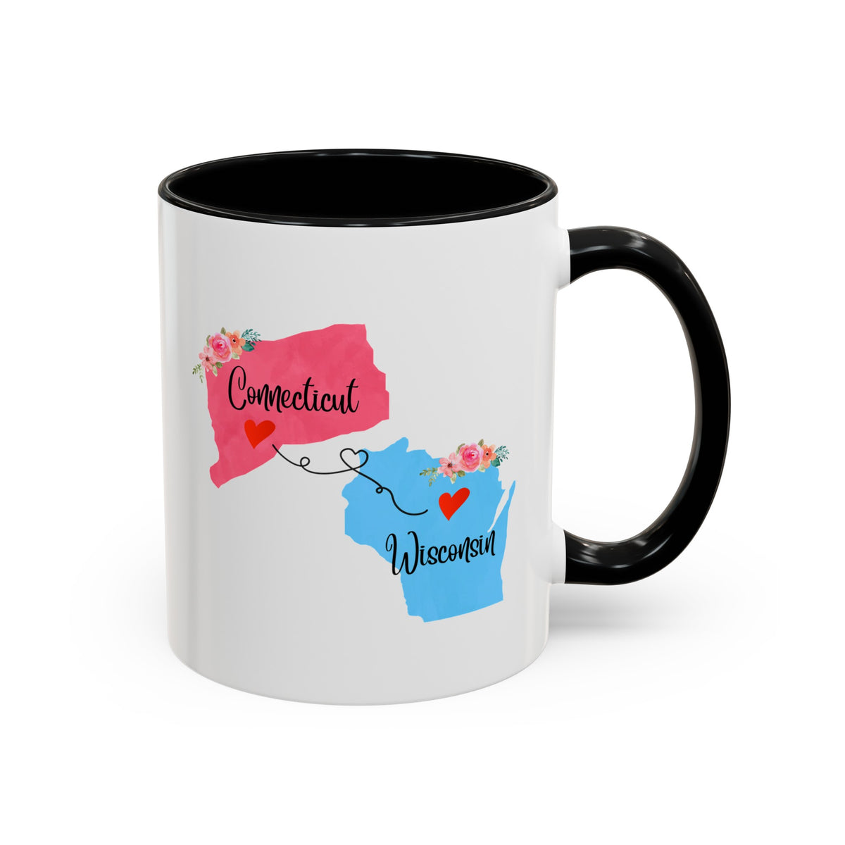 Connecticut Wisconsin Gifts | Long Distance State Two Tone Coffee Mug | State to State | Away From Home Family | Moving Away Mug