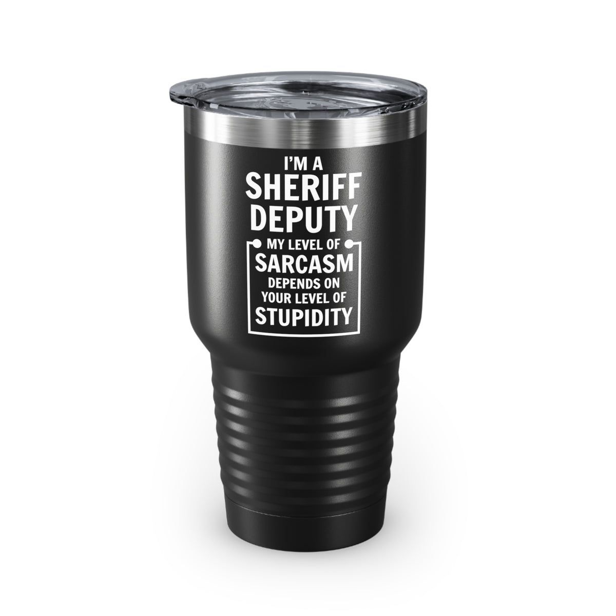 Funny Sheriff deputy Black Stainless Steel Tumbler - My Level of Sarcasm Travel Mug - Birthday Gifts For Coworkers, Colleagues, Men, Women, Mom, Dad