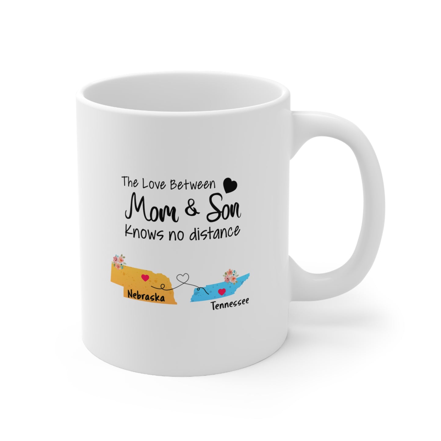 Nebraska Tennessee Mother's Day Gifts - Love Mom & Son - Long Distance Home State 11 OZ Coffee Mug for Mom