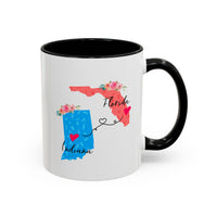 Load image into Gallery viewer, Long Distance Family Two Tone Coffee Mug - Connecting States Design | Moving Away Gift
