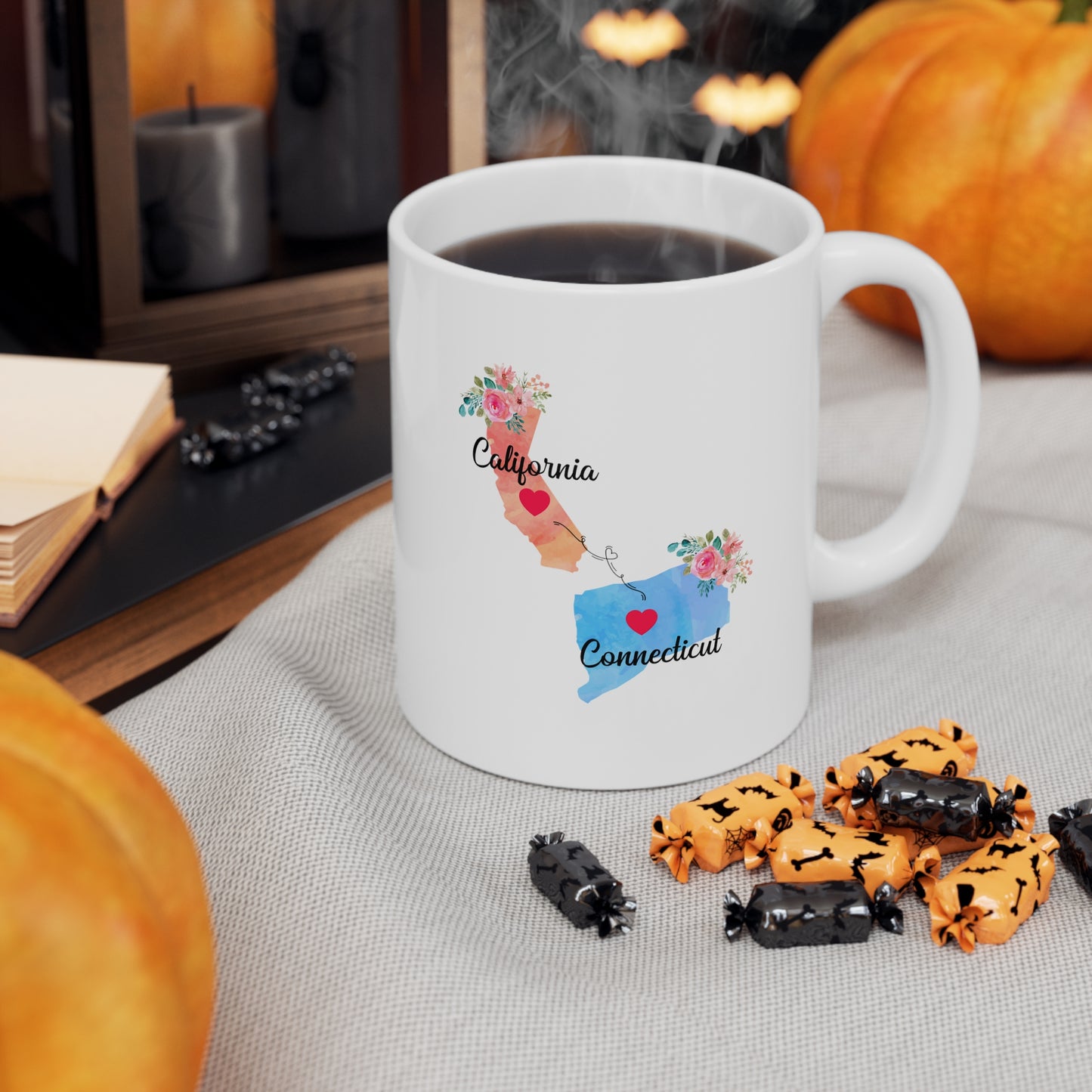 Mom and Dad Long Distance Coffee Mug - California & Connecticut Design | Perfect Sentimental Gift