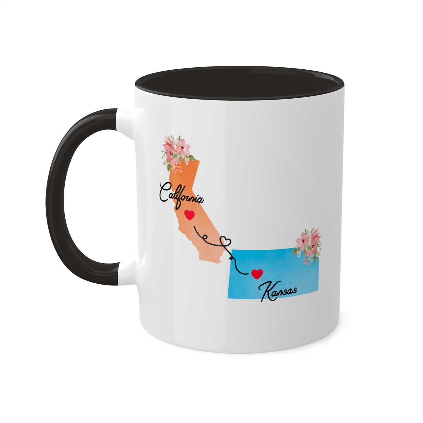 Long Distance Relationship Coffee Mug - California & Kansas Design | Moving Away Gift