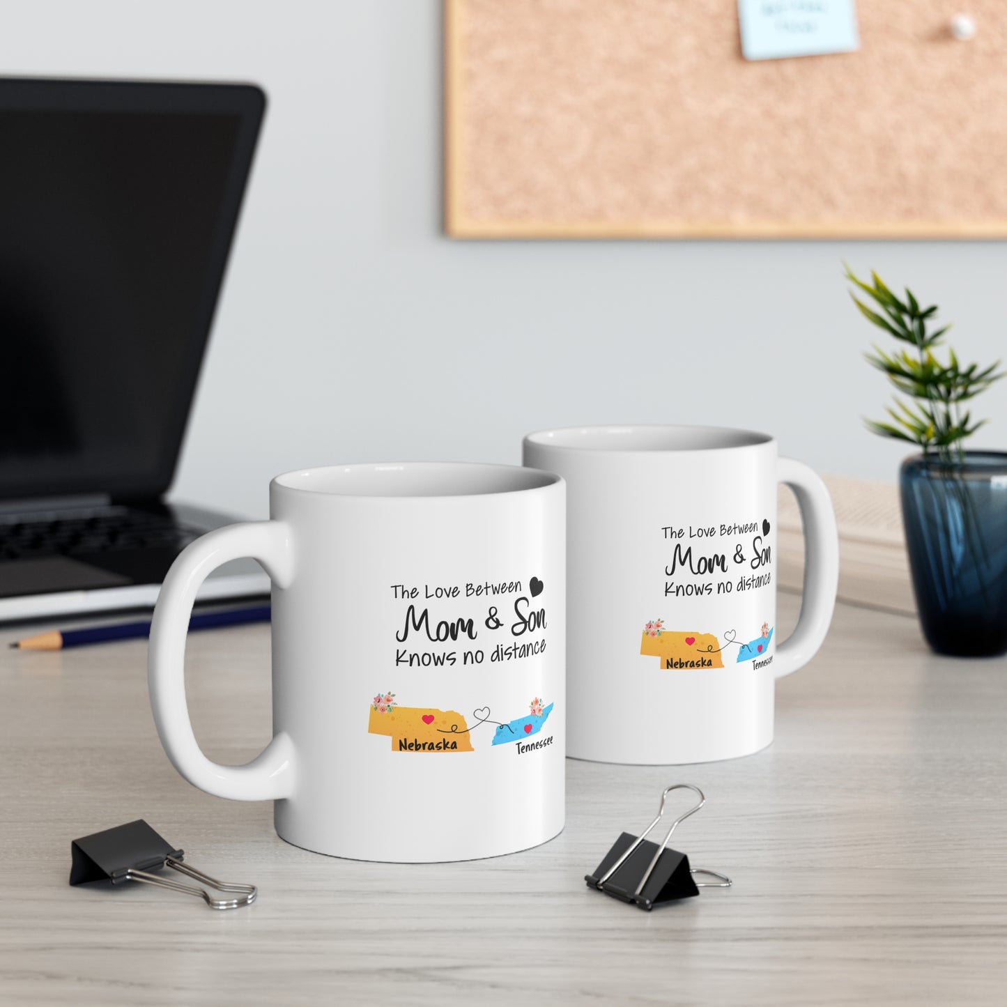 Nebraska Tennessee Mother's Day Gifts - Love Mom & Son - Long Distance Home State 11 OZ Coffee Mug for Mom