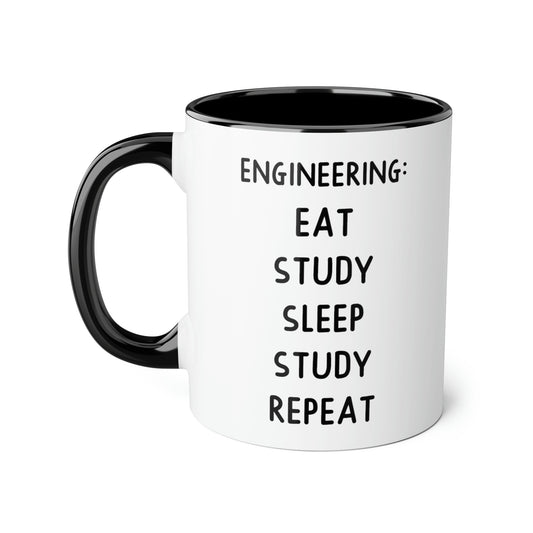 Engineer Funny Two Tone Coffee Mug - Engineering Eat Study Sleep Repeat | Graduation Gift