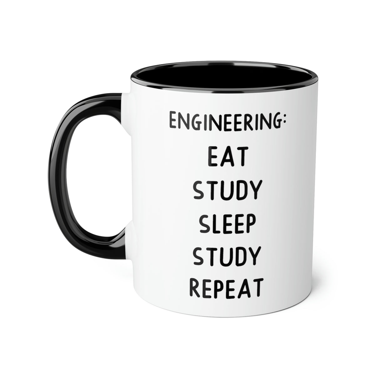 Funny Engineer Two Tone Mug, Engineering Eat Study Sleep Study, Best For Engineering Student, Computer Chemical Engineer, Men Women