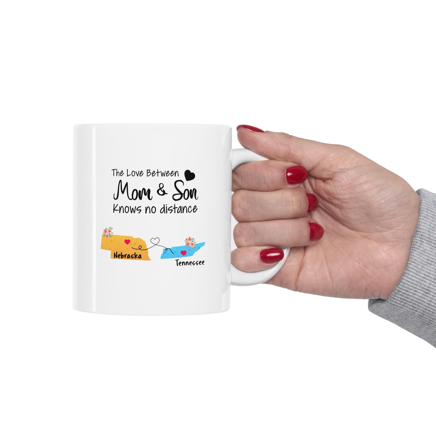 Nebraska Tennessee Mother's Day Gifts - Love Mom & Son - Long Distance Home State 11 OZ Coffee Mug for Mom