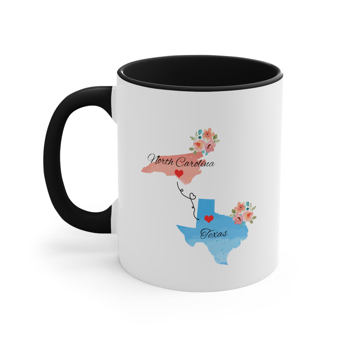North Carolina Texas Gifts | Long Distance State Two Tone Coffee Mug | State to State | Away From Hometown Family | Moving Away Gift