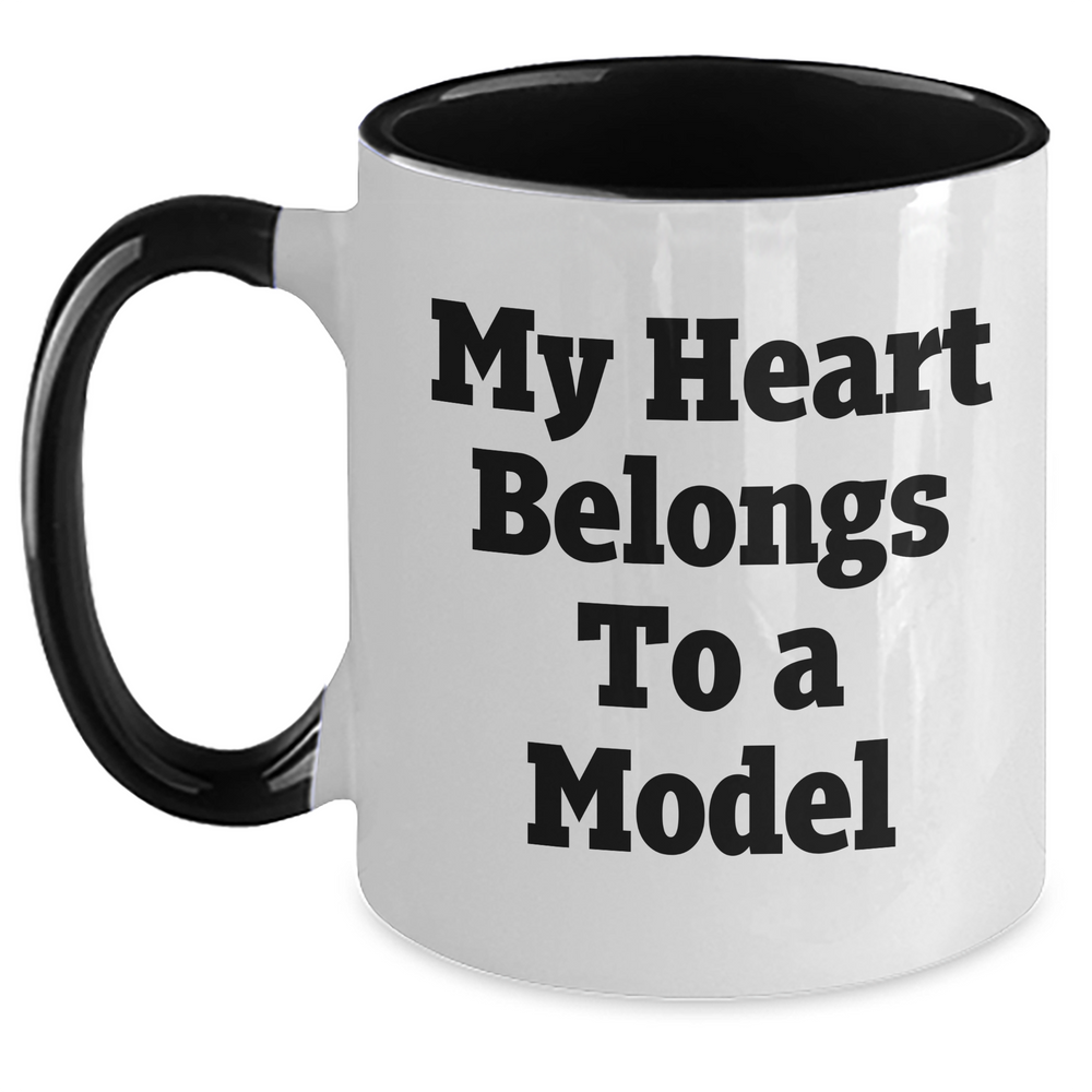 Funny Model Two Tone Coffee Mug - Gifts from Friends - 'My Heart Belongs To A Model' - Mother's Day Unique Gifts for Model Enthusiasts - Main
