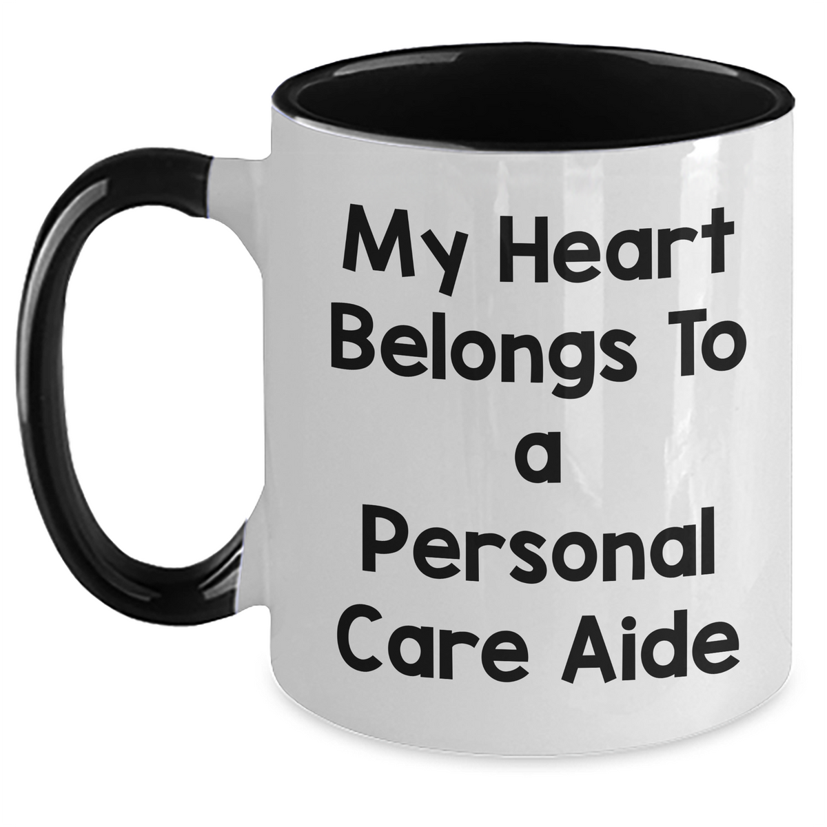 Funny Personal Care Aide Gifts from Friends and Family - 'My Heart Belongs To A Personal Care Aide' Two Tone Coffee Mugs for Men and Women on Father's Day - Main