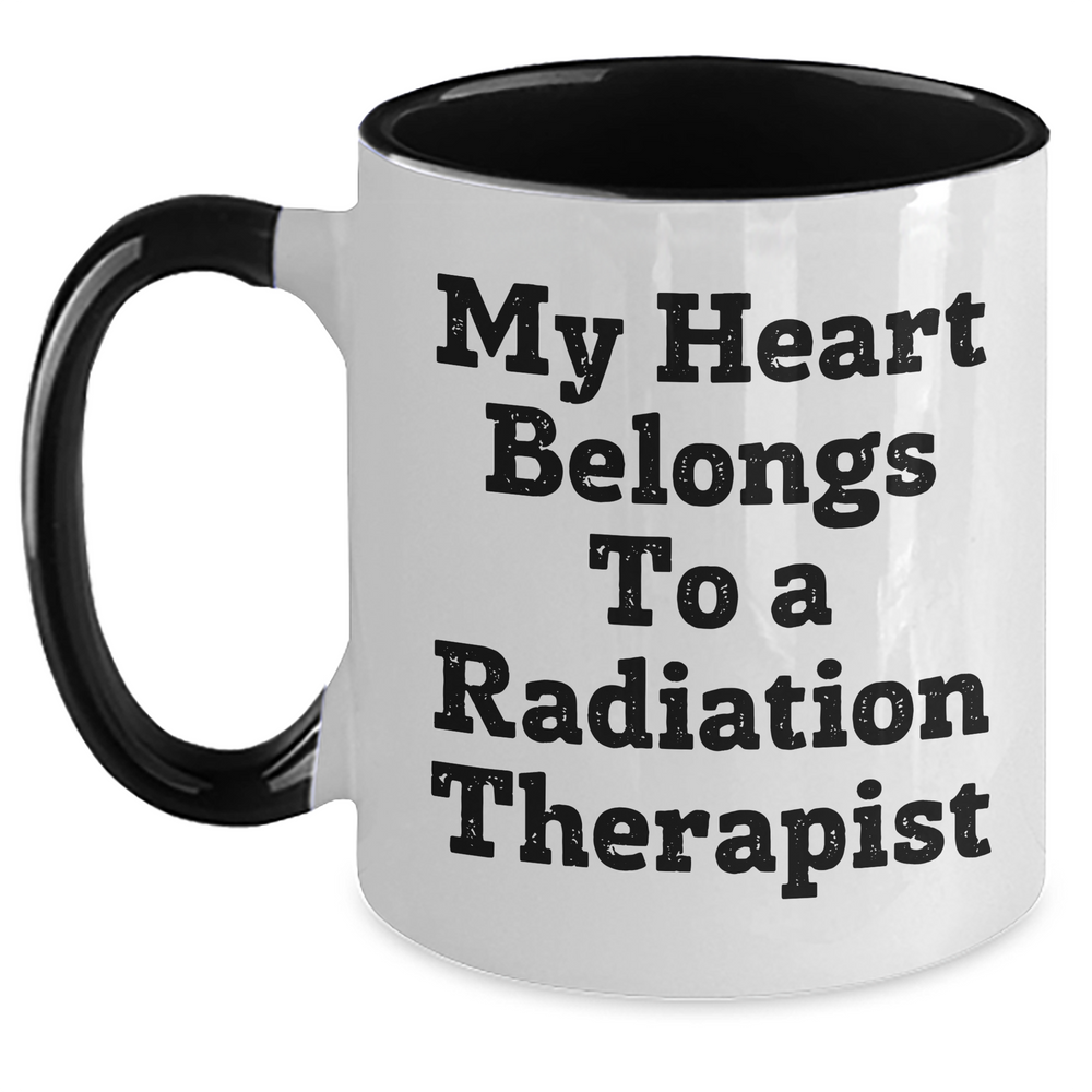Funny Radiation Therapist Gifts for Men - My Heart Belongs To A Radiation Therapist Two Tone Coffee Mug, Father's Day Unique Gifts from Family - Main