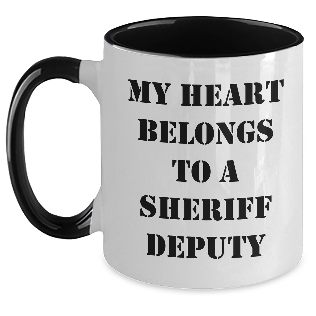 Funny Sheriff Deputy Gifts - My Heart Belongs To A Sheriff Deputy Two Tone Coffee Mug, Gifts from Family to Sheriff Deputy, Father's Day Unique Gifts - Main