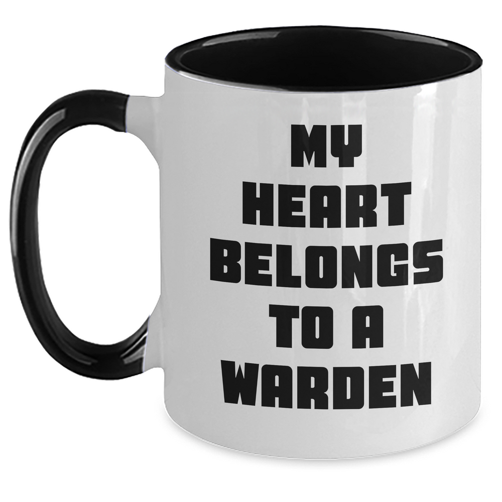 Warden Gifts, Funny Two Tone Coffee Mugs, 'My Heart Belongs To A Warden', Ideal Gifts from Family for Father's Day - Main