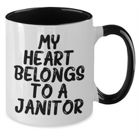 Load image into Gallery viewer, Funny Janitor Quote Two Tone Coffee Mugs, Gifts from Men for Janitors, Father's Day Unique Gifts, My Heart Belongs To A Janitor, Janitor Appreciation - Additional
