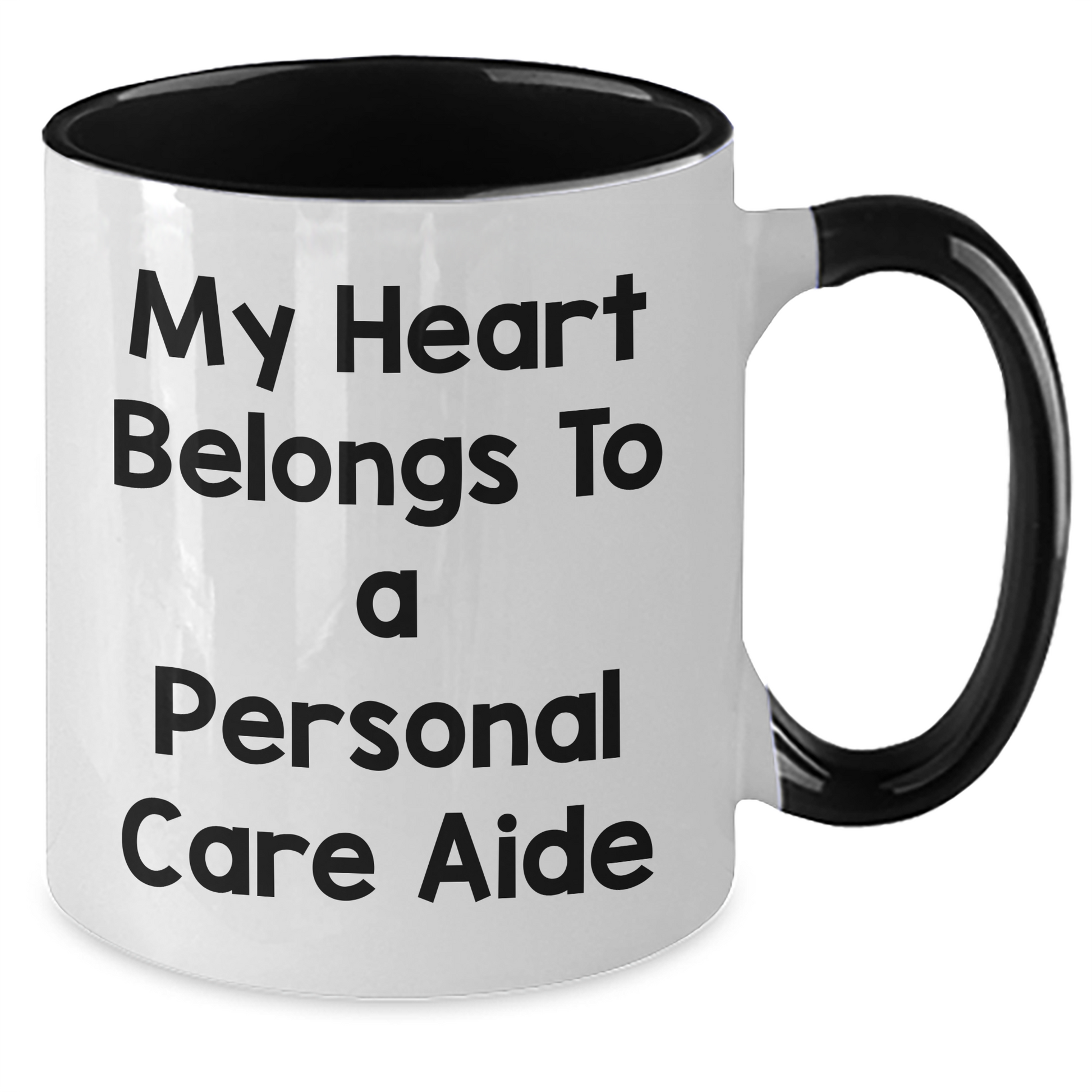 Funny Personal Care Aide Gifts from Friends and Family - 'My Heart Belongs To A Personal Care Aide' Two Tone Coffee Mugs for Men and Women on Father's Day - Additional