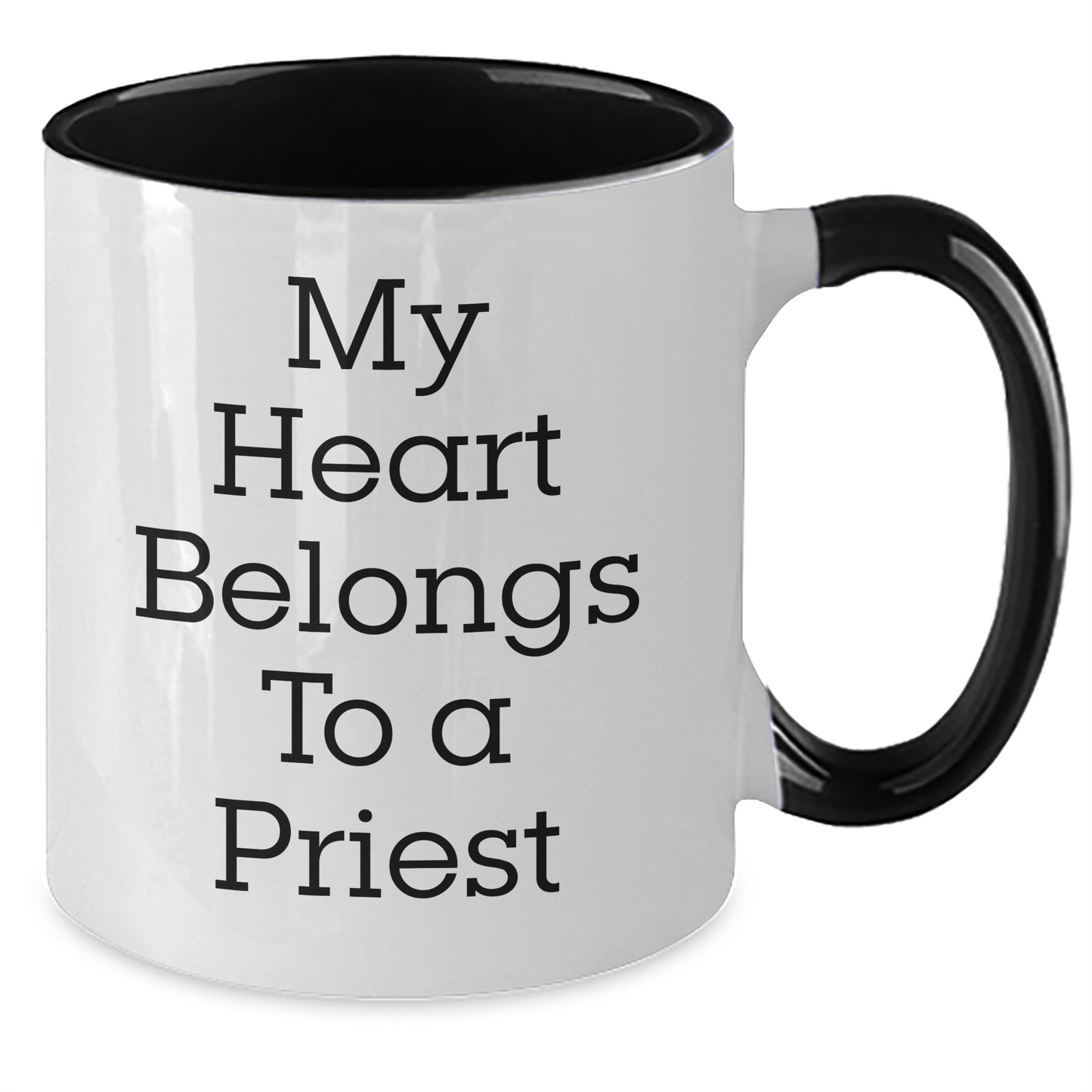 Funny Priest Gifts from Friends - My Heart Belongs To A Priest Two Tone Coffee Mug for Men, Unique Father's Day Unique Gifts - Additional