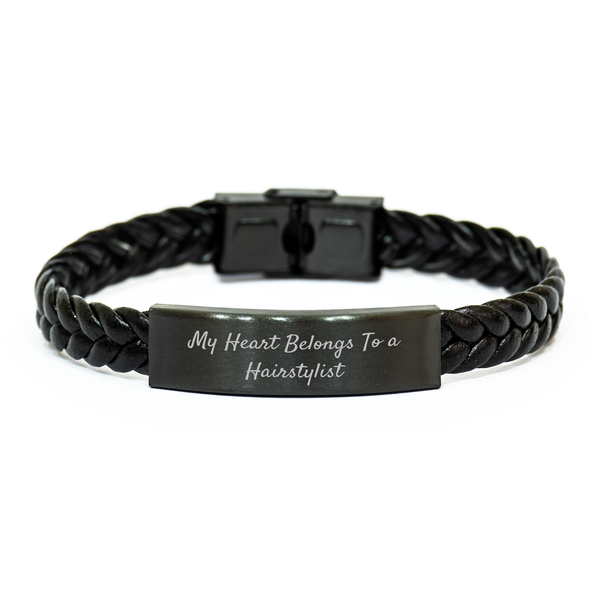 Hairstylist Gifts, My Heart Belongs To A Hairstylist, Interlaced Leather Bracelet, Father's Day Unique Gifts from Men to Hairstylists - Image 1