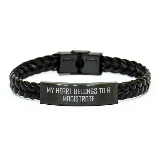 Magistrate Gifts from Men - My Heart Belongs To A Magistrate Interlaced Leather Bracelet, Unique Mother's Day Unique Gifts for Women, Friends, Family - Image 1