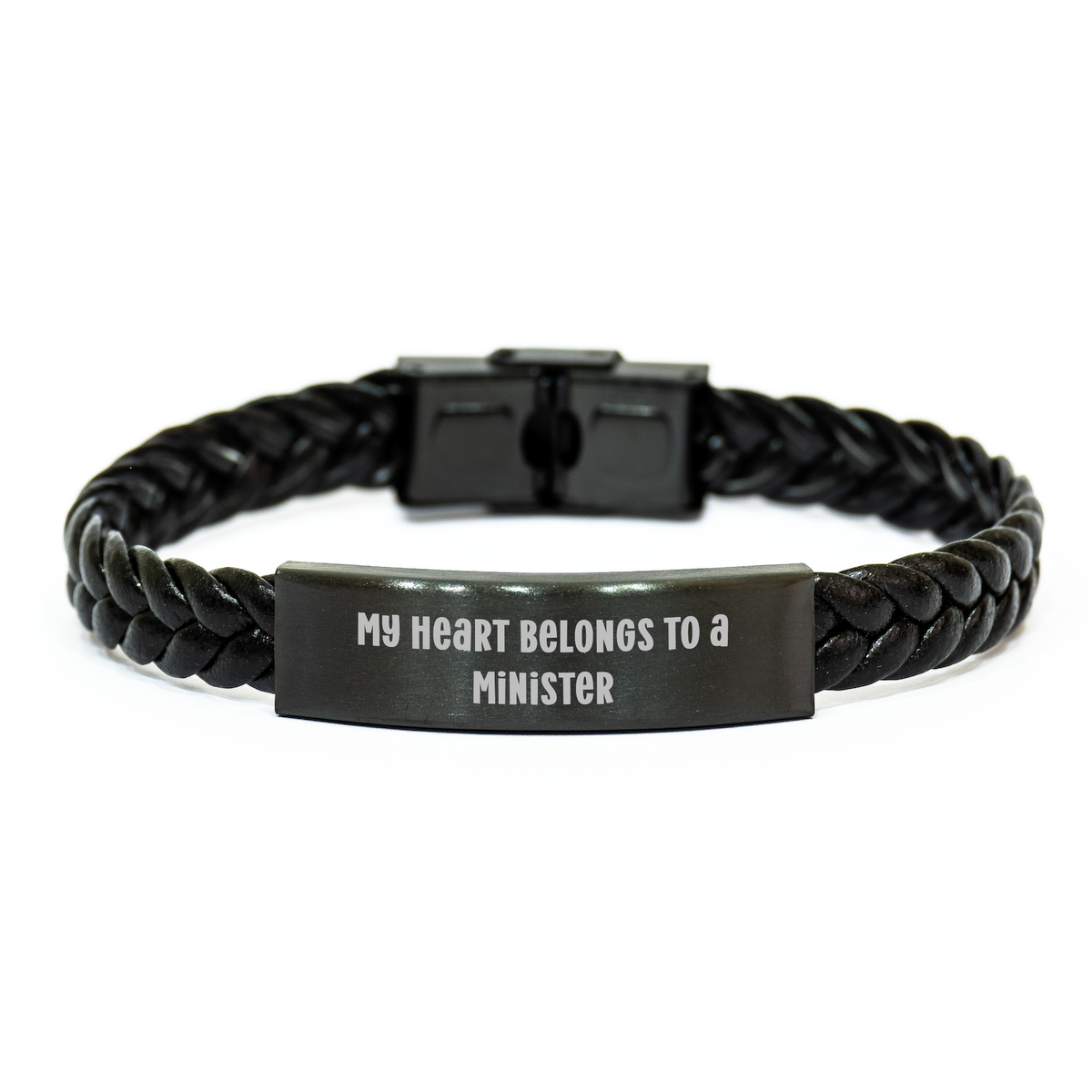 Funny Minister Gifts, Interlaced Leather Bracelet for Mother's Day, 'My Heart Belongs To A Minister' Quote, Gifts from Men to Minister, Unique Minister Gifts - Image 1