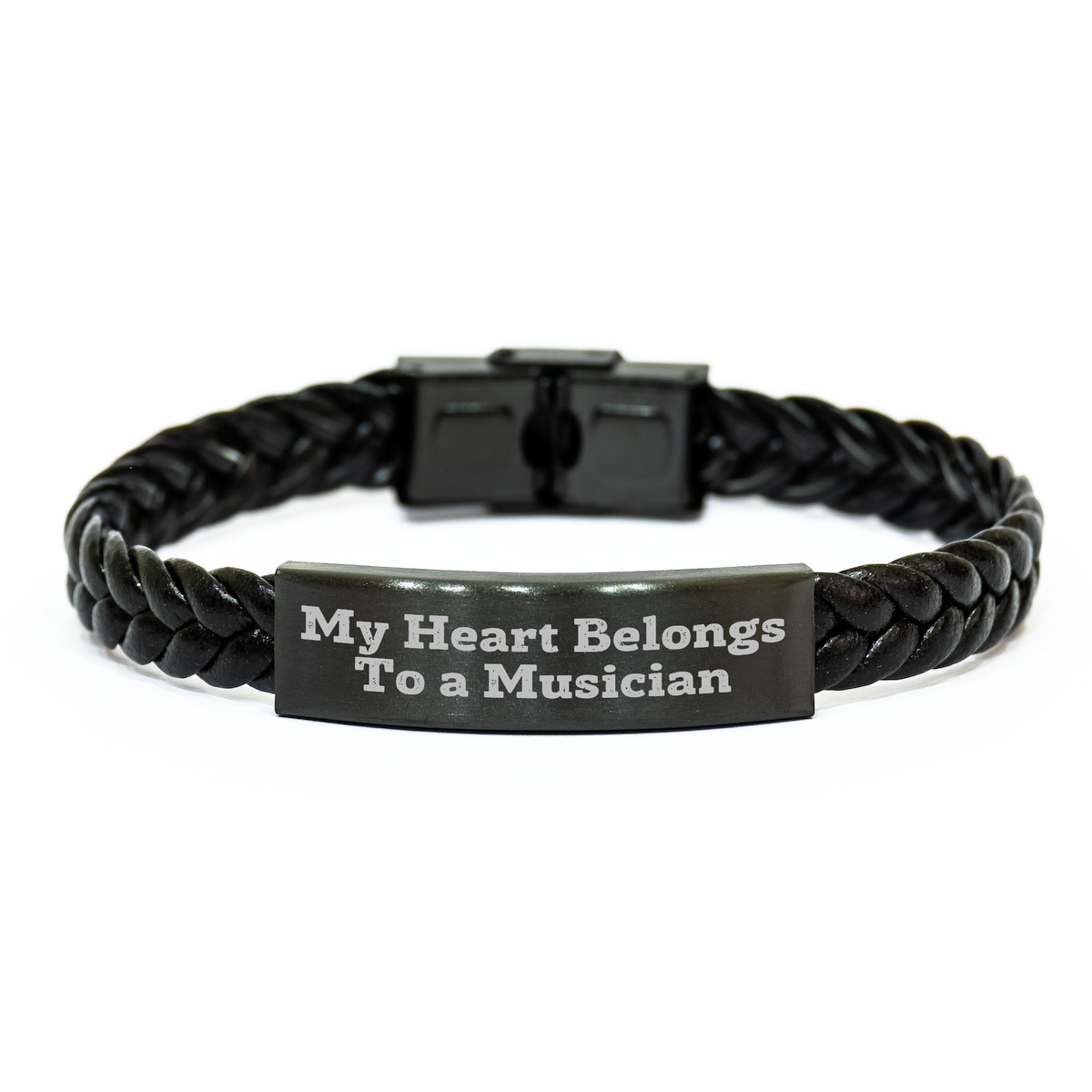 Funny Musician Gifts, 'My Heart Belongs To A Musician' Interlaced Leather Wristband for Musician Lovers, Gifts from Men to Women, Coworkers, or Family on Mother's Day - 7.87 inches length - Image 1