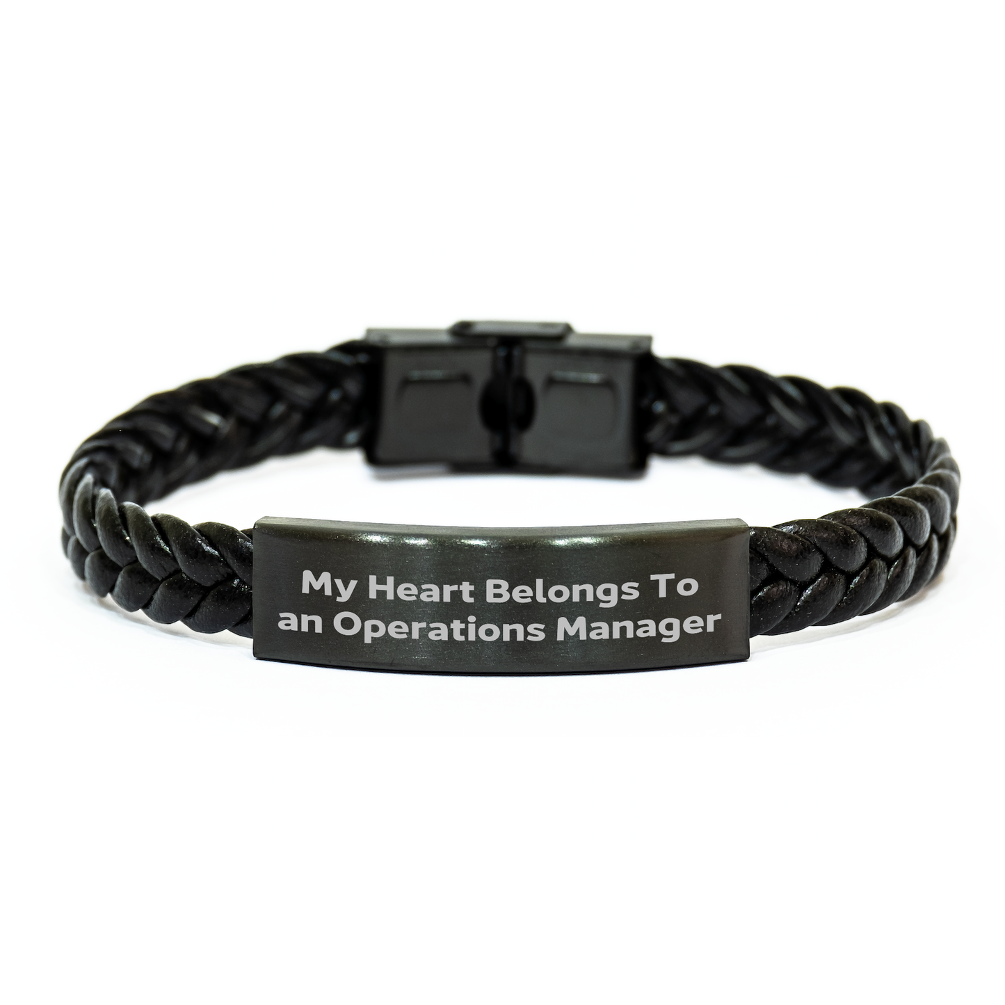 Funny Operations Manager Gifts from Men to Operations Manager - Interlaced Leather Bracelet - 'My Heart Belongs To An Operations Manager' Quote for Father's Day Unique Gifts - Image 1